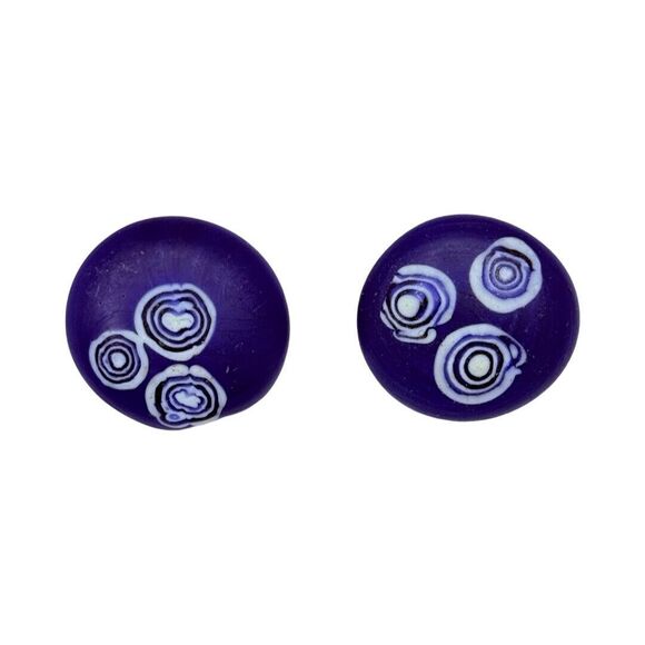 Vintage Cobalt Blue Cabochon Clip In Earrings 1" Ceramic - Picture 6 of 12